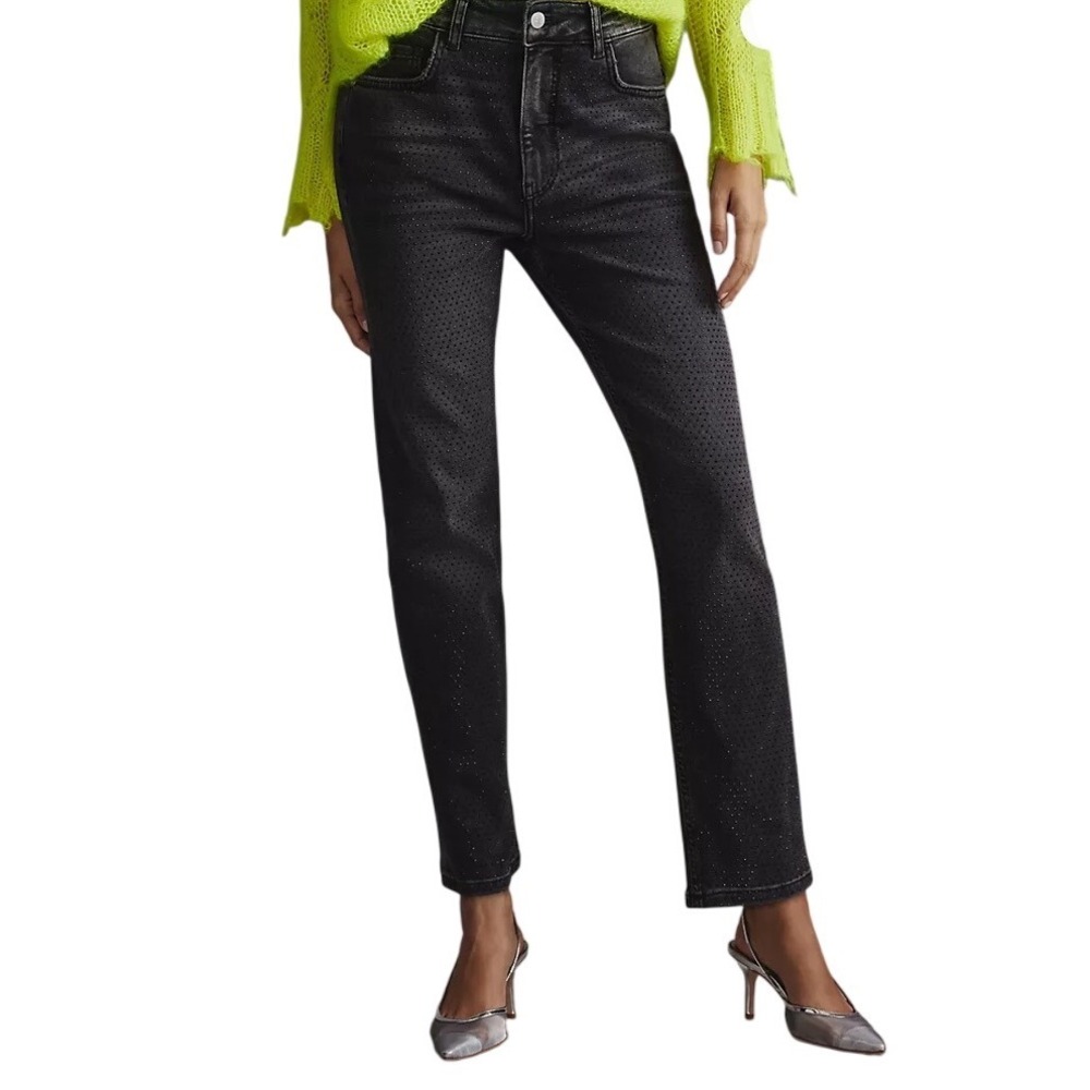 Pilcro Gem High Rise Straight Leg Jeans Black Studded Size 27
